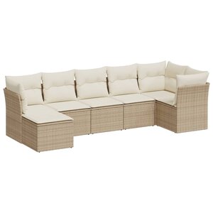 vidaXL Salon de jardin avec coussins 7 Pièces beige résine tressée