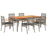 vidaXL Ensemble à manger de jardin et coussins 7 Pièces gris rotin