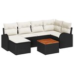 Ensemble de canapé de jardin 7 pièces avec coussins Noir Polyrattan Acacia