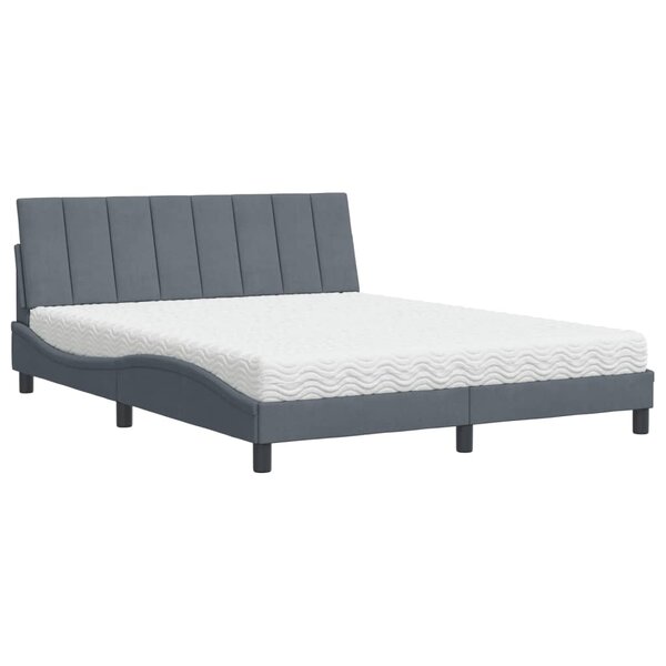vidaXL Lit avec matelas gris foncé 160x200 cm velours