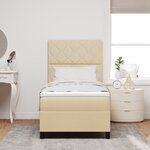 vidaXL Lit à ressorts avec matelas et lumière LED crème  100 x 200 cm  en tissu