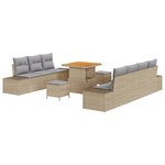Ensemble de 10 pièces de canapés de jardin avec coussins Beige Poly Rotin Acacia