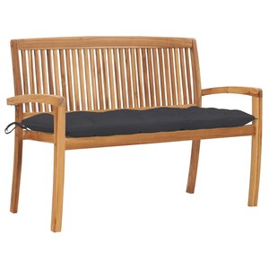 vidaXL Banc de jardin empilable et coussin 128 5cm Bois de teck massif