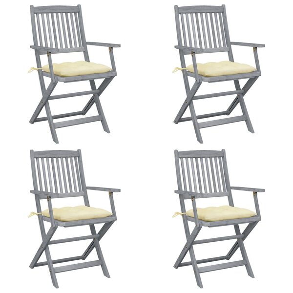 vidaXL Chaises pliables d'extérieur lot de 4 et coussins Bois d'acacia