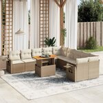 vidaXL Salon de jardin 11 Pièces avec coussins beige résine tressée