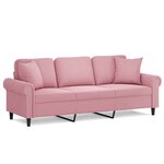 vidaXL Canapé 3 places avec oreillers décoratifs rose 180 cm velours