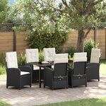 vidaXL Ensemble de salle à manger de jardin 7 pièces avec coussins - Rattan Poly Noir