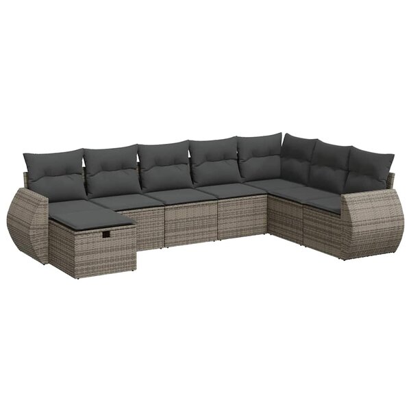vidaXL Salon de jardin 8 Pièces avec coussins gris résine tressée