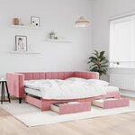 vidaXL Lit de jour avec gigogne et tiroirs rose 100x200 cm velours