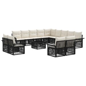 vidaXL Ensemble de canapé de jardin 14 Pièces Noir et blanc crème