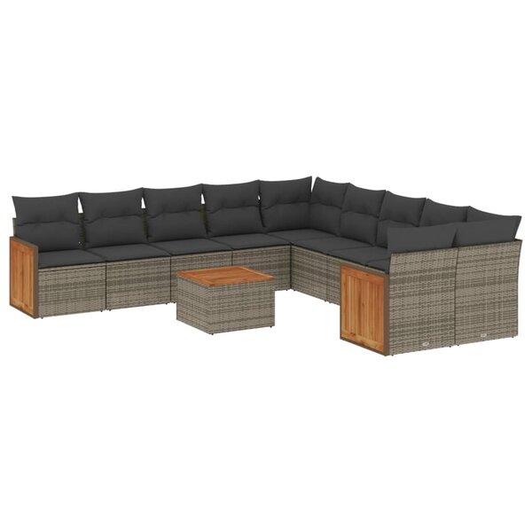 vidaXL Salon de jardin 11 Pièces avec coussins gris résine tressée