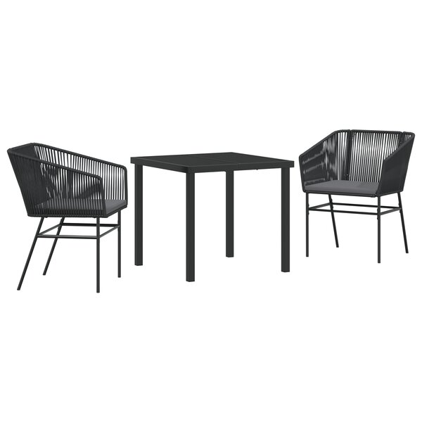vidaXL Ensemble de salle à manger de jardin 3 pièces avec coussins Noir Rattan Poly