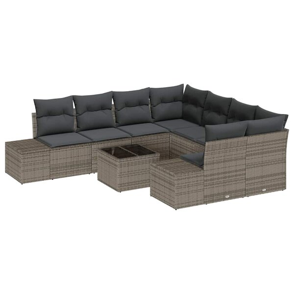 vidaXL Ensemble de canapé de jardin 9 Pièces Gris Poly rotin