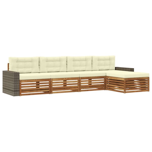 vidaXL Ensemble de canapés d'extérieur 5 pc Naturel et Crème Polyester
