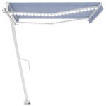 vidaXL Auvent automatique capteur de vent/LED 400x300 cm Bleu et blanc