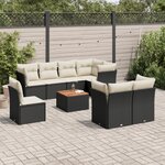 vidaXL Salon de jardin 9 Pièces avec coussins noir résine tressée