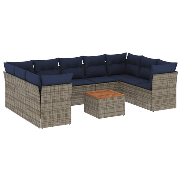 vidaXL Salon de jardin 10 Pièces avec coussins gris résine tressée
