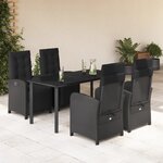 vidaXL Ensemble à manger de jardin coussins 5Pièces Noir Résine tressée