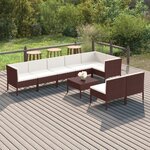 vidaXL Salon de jardin 9 Pièces avec coussins résine tressée marron