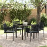 vidaXL Ensemble de salle à manger de jardin 5 pièces avec coussins en rattan poly noir