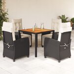 vidaXL Ensemble à manger de jardin coussins 5Pièces Noir Résine tressée