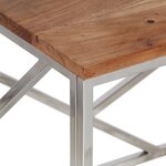 vidaXL Table basse argenté acier inoxydable et bois massif d'acacia