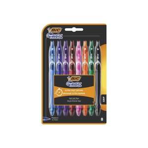 BIC Gel-ocity Quick Dry Stylos-Gel Rétractables Pointe Moyenne (0,7 mm) - Couleurs Assorties, Blister de 8