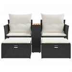 vidaXL Canapé de jardin 2 places avec tabourets noir résine tressée