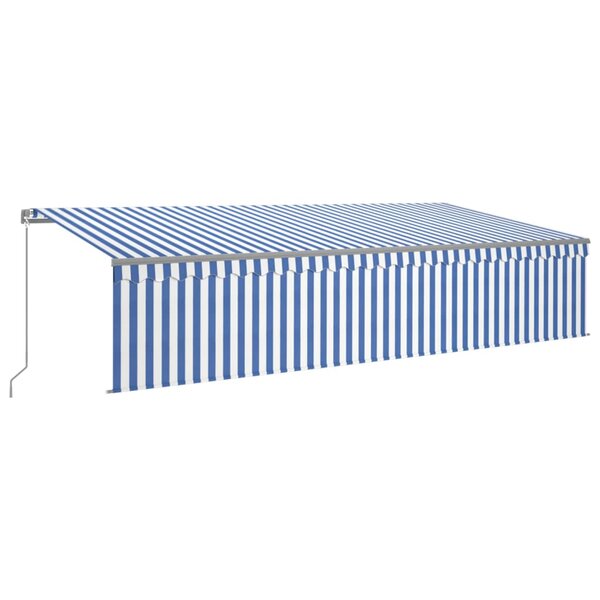 vidaXL Auvent manuel rétractable avec store et LED 6x3 m Bleu et blanc