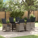 vidaXL Ensemble de jardin 7 pièces avec coussins en rotin poly gris