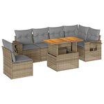 vidaXL Salon de jardin avec coussins 7 Pièces beige résine tressée
