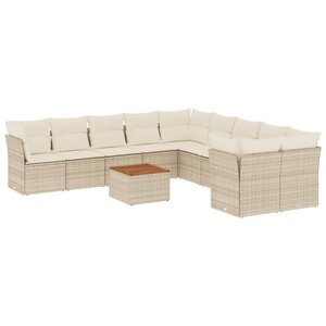 vidaXL Salon de jardin 11 Pièces avec coussins beige résine tressée