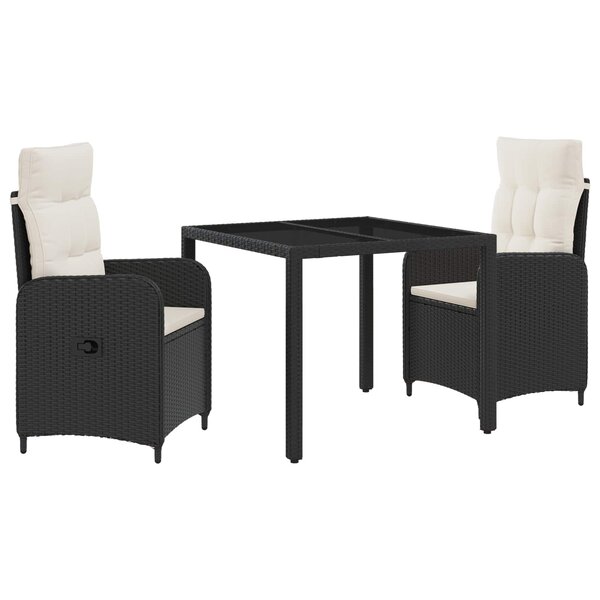 vidaXL Ensemble de repas extérieur 3 Pièces Noir et blanc crème