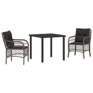 vidaXL Ensemble de salle à manger de jardin 3 pièces avec coussins Gris Rattan Poly