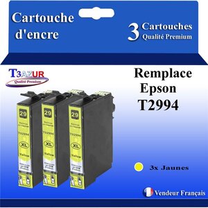 T3AZUR - 3x Cartouches compatibles avec Epson Expression Home XP-235 XP-245 XP-247 XP-255 XP-257 XP-332 XP-335 XP-342 XP-345 XP-352 XP-355 XP-432 XP-435 XP-442 XP-445 XP-452 XP-455 T2994 - Jaune