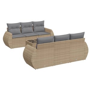 vidaXL Salon de jardin avec coussins 7 Pièces beige résine tressée