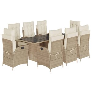 vidaXL Ensemble à manger de jardin et coussins 9 Pièces beige Poly rotin