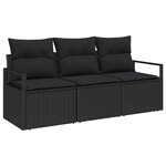 Ensemble de 3 Pièces de Canapé de Jardin avec Coussins Noir en Rattan Poly