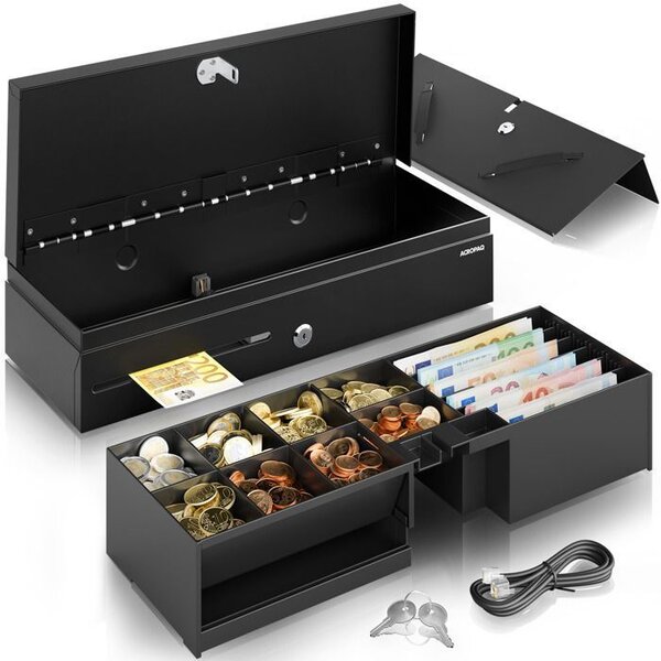 ACROPAQ Tiroir Caisse 46x18x10 Compatible avec Caisse Enregistreuse RJ11  8 compartiments Monnaie & 6 pour Billets  Insert Amovible