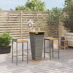 vidaXL Ensemble de bar jardin 3 Pièces gris poly rotin/bois massif acacia