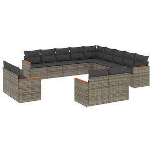 vidaXL Salon de jardin avec coussins 13 Pièces gris résine tressée