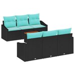 vidaXL Ensemble de canapé de jardin avec coussin 7 Pièces Noir polyrotin