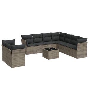 vidaXL Salon de jardin avec coussins 10 Pièces gris résine tressée