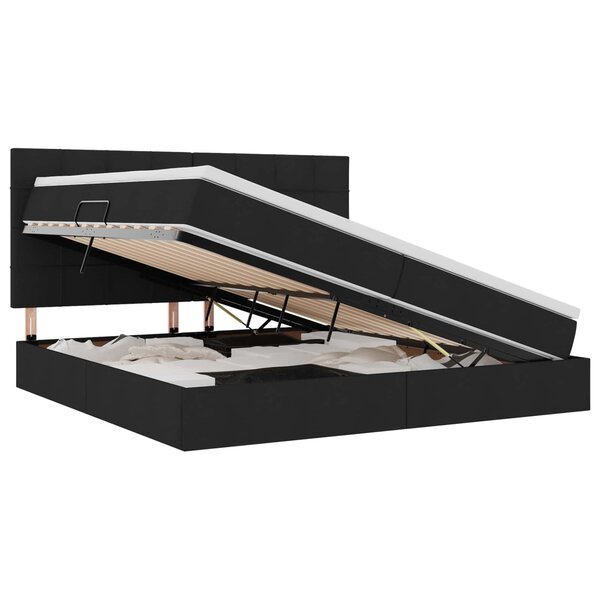 vidaXL Lit de rangement LED avec matelas Noir 200 x 200 cm Tissu