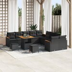 vidaXL Ensemble de canapés de jardin 13 pièces avec coussins Noir Poly Rattan Acacia
