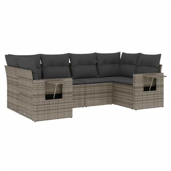 vidaXL Salon de jardin 6 Pièces avec coussins gris résine tressée