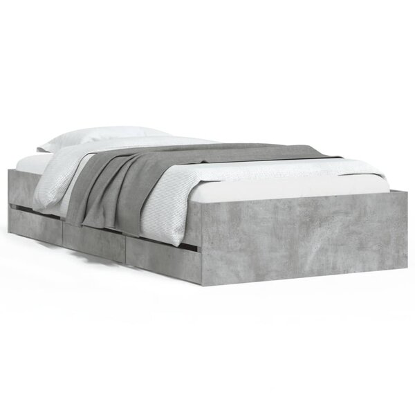 vidaXL Cadre de lit avec tiroirs sans matelas gris béton 90x200 cm