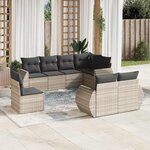 vidaXL Salon de jardin 8 Pièces avec coussins gris clair résine tressée