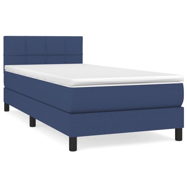 vidaXL Sommier à lattes de lit avec matelas Bleu 90x200 cm Tissu