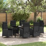 vidaXL Ensemble de salle à manger de jardin 7 pièces avec coussins Noir Rattan poly